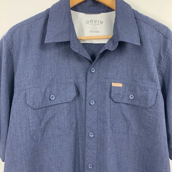 Orvis Men's Classic Collection Blue Heather‎ Button Up Short Sleeve Shirt Size L - Picture 4 of 13